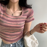 Stripe Short Sleeve Knit Top