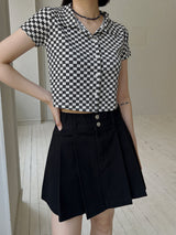 チェッカーボードクロップカラーTシャツ / Checkerboard Crop Collar T-shirt (3color)