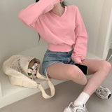 パステルVネッククロップドスウェットシャツ