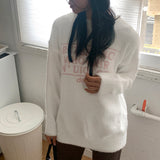 Butteroll angora lettering overfit crop long sleeve knit