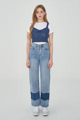 2トーンミックスロールアップデニムパンツ/TWO TONE MIXED ROLL UP DENIM PANTS [6605]