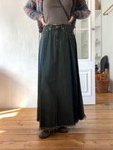 Elder Pintuck Pleated Long Denim Skirt