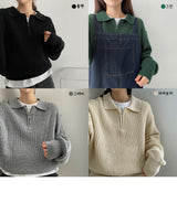 ファッショナブルハチジッパーカラーニット / fashionable hachi zipper collar knit