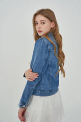 ピンタックミッドブルーデニムジャケット/WORN PINTUCK MID BLUE DENIM JACKET [6076]