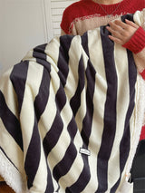 Retro stripe microfiber lamb fleece blanket - 150x200cm - Black