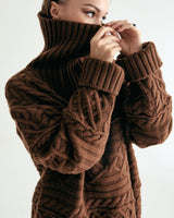 UNISEX MERINO WOOL CABLE KNIT ZIPUP W - MOCHA (6636048613494)