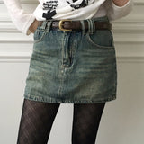 [Belt set] Jerik vintage washed denim mini skirt