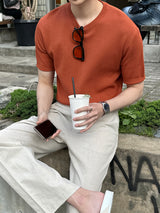 ロエミニマルリネンラウンド半袖ニット/Roe Minimal Short-Sleeved Linen Round Knitwear (9 colors)
