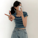 Stripe Short Sleeve Knit Top