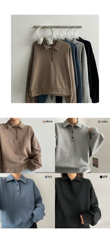 ブテンボタンカラーショートクロップスウェットシャツ/Buten button collar short cropped sweatshirt