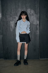 ジッパークロップシャツ / zipper crop sh - blue