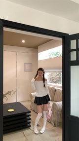 レースオフショルダー長袖Tシャツ