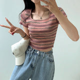 Stripe Short Sleeve Knit Top