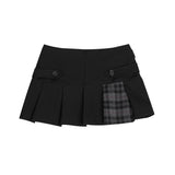 ベルトチェックプリーツスカート / BELTED CHECK PLEATS SKIRT #BLACK
