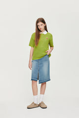 スモールチェリーニット半袖Tシャツ / UNI SMALL CHERRY SHORT SLEEVED KNIT KS [GREEN]