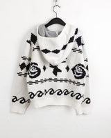 Beorose jacquard pattern hooded knit zip-up