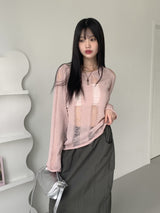 ジュープボートネックダメージサマー長袖ニット / Jupe boat neck damage summer long sleeve knit