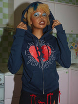 Broken Heart zip-up hoodie NAVY