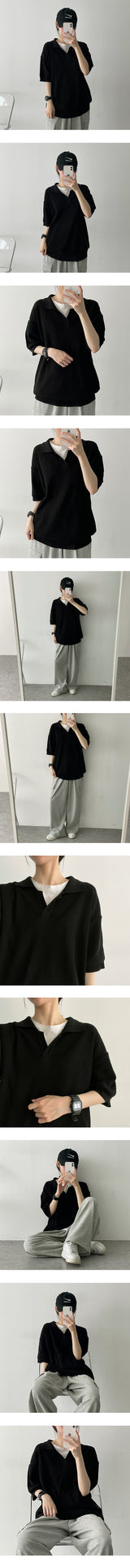 デリカラー半袖ニット / Deli Collar Short-Sleeved Knitwear
