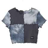 タイダイブロックミックスクロップTシャツ/GRAY TIE-DYE BLOCK MIX CROP T-SHIRT