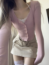 LuLu Button Slim Top (3color)