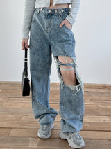 ストーンウォッシュッドスプリットデニムパンツ/no.1110 Stone Washed Split Denim Pants