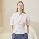 [LINE] Pintuck Pocket Blouse (Light Pink) (6696641167478)