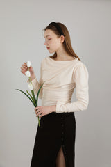 ドレープパフシャーリングTシャツ / Drape Puff Shirring T-shirt Beige