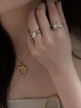 NOTE RING GOLD(silver+16K gold plated, rutilated quartz)