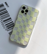 トランスペアレントチェッカーボードイェローフォーンケース / Transparent Checkerboard Yellow Phone Case