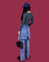 レイヤードスカートデニムパンツ / layered skirt denim pants