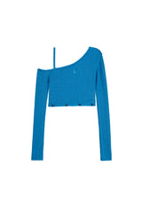 ツーウェイリブドアシメトリックニットトップ / TWO WAY RIBBED ASYMMETRIC KNIT TOP (MARINE BLUE)