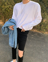 Extended Sleeve Loose Fit Crew Neck T-Shirt (6693672779894)