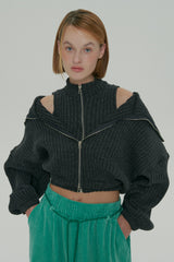  ZIPPER KNIT CARDIGAN SET / CHARCOAL