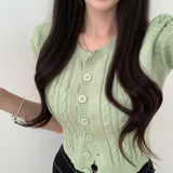 Buttoned Front Crop Knit Cardigan