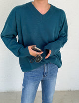 Drop Shoulder V-Neck Knit Top (6686093574262)