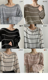 リンプルストライプブックルサマーロングスリーブニットウェア / Linple Stripe Bookle Summer Long-Sleeved Knitwear