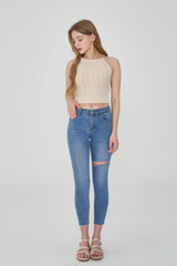 ハイスパンデックスデストロイドスキニージーンズ/HIGH SPANDEX DESTROYED LIGHT BLUE SKINNY JEAN [6060]