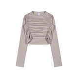 シャーリングクロップトップ / SHIRRING CROP TOP [Black, Beige, Khaki]