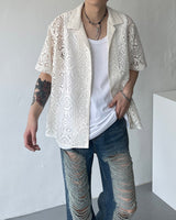 レースオープンカラーシャツ/FL lace open collar shirt (2 colors)