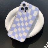 トランスペアレントチェッカーボードパープルフォーンケース / Transparent Checkerboard Purple Phone Case