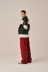 VOLUME POCKET PINTUCK PANTS - BURGUNDY