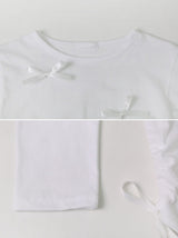 リボンシャーリング長袖Tシャツ(4color)