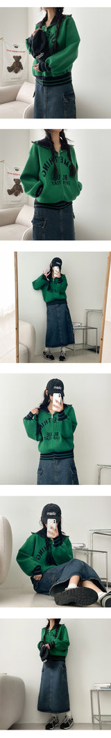 Anple Coloring Lettering Knit Zip-up