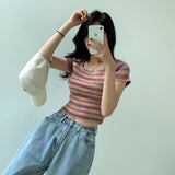 Stripe Short Sleeve Knit Top