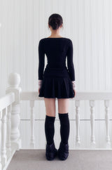Boat Neck Two-Tone Long Sleeve Top (BLACKPINK)