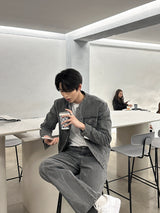 セミオーバーサイズチャイナセットアップデニムパンツ / LMN Semi-Oversized China Setup Denim Pants (Gray)