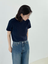 Twisted knitwear short-sleeved