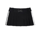 プリーツロゴテープミニスカート / Pleated Logo-Tape Mini Skirt _ Black