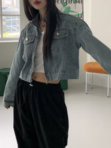 ピーバーツノーカラツーウェイジップクロップドデニムジャケット / Peeverts no-collar two-way zip cropped denim jacket